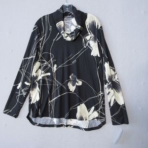 Sno Skins Cowl Neck Lagenlook‎ NWT Floral Artsy Top
